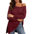 thumbnail image 4 of Njagoc3 Boho Tops for Women | Boat Neck Lantern Sleeve Long Sleeve Pullover Top with Side Slit Details | Relaxed Loose Fit for Fall Casual Wear & Vacation Activities，Wine，XXL, 4 of 6