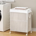 thumbnail image 4 of Laundry Hamper with Wheels, Handwoven Rolling Laundry Basket with Lid, Clothes Hamper with Divided Removable Liner Bag, 115L Large Capacity Laundry Sorter Laundry Room Organization, Natural, 4 of 7