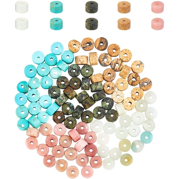 100 cuentas de piedras preciosas naturales de 4 mm, mezcladas con heishi, sueltas, planas, redondas y sin teñir, para pulseras, collares, pendientes y bisutería. Agujero: 0,7 mm.