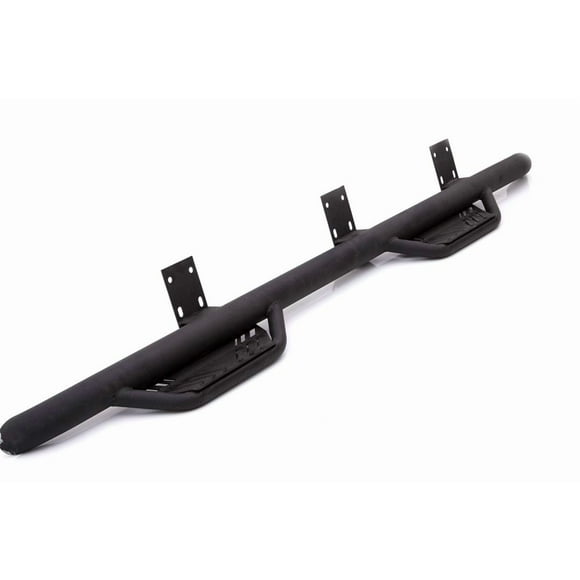 Lund International Nerf Bar 34641334 Marche de Terrain HX; avec Marches Rabattables; Rond Droit de 3 Pouces; Enduit de Poudre Sans Plis Acier Noir; Montage sur Panneau Basculant