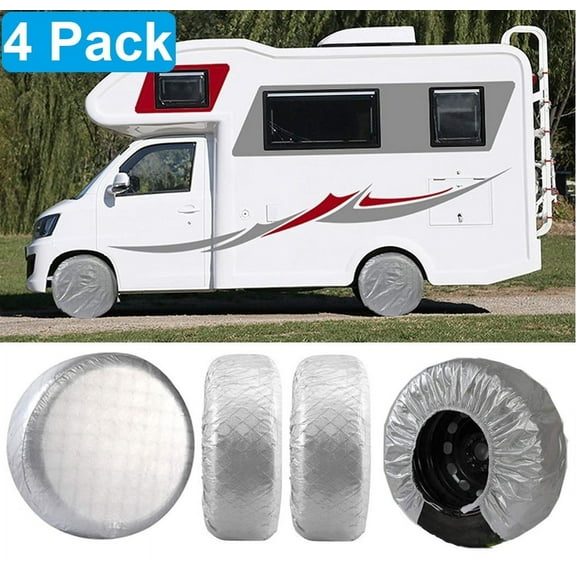 Tire Covers for RV Set of 4, Waterproof Silver Wheel Covers Tire Protector for Truck, SUV, Trailer, Camper Fit for 27-29 inch Tire Diameter