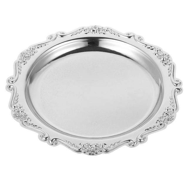 Miangastore Round Platter Serving Tray Decorative Plate Metal Ottoman Tray Coffee Table Tray Perfume Tray Dessert Plate Jewelry Storage Organizer For Kitchen Bathroom Silver-8inch