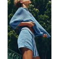 thumbnail image 4 of Womens Sweater Set 2 Piece Outfits Oversized 3/4 Sleeve V Neck Knit Tops High Waisted Shorts Lounge Sets Blue XL, 4 of 6