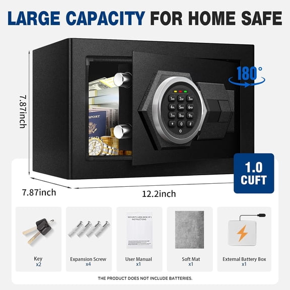 1.3 Cu Ft Small Fireproof Home Safe Box - Steel Security Box with Digital Electronic Keypad, Safety Lock Box for Office, Sensor Light, Fire Proof Safe for Documents Money Jewelry Gun