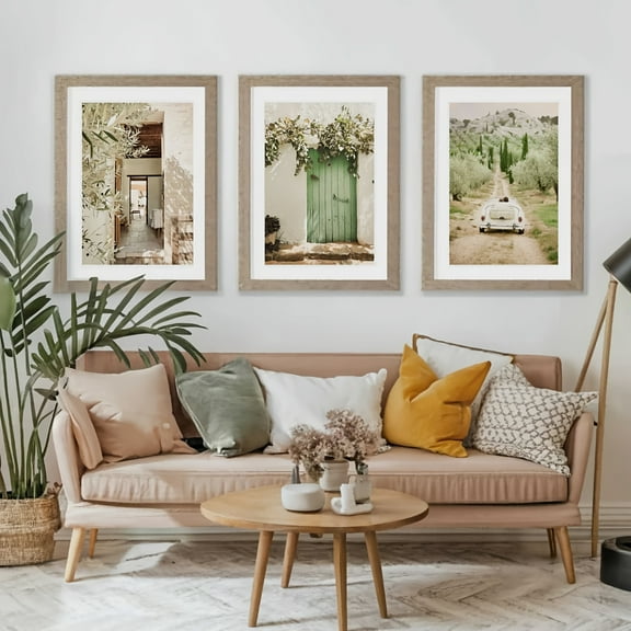 3pcs Mediterranean Canvas Wall Art Set, Sunlit Landscape & Nature Prints, Italy Travel Poster, Frameless Art Deco Classic Style, Portrait Orientation, Indoor Decor for Living Room, Bedroom, Dining R