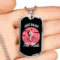 thumbnail image 2 of Just Enjoy The Ride Cycling Pink Necklace Stainless Steel or 18k Gold Dog Tag 24", 2 of 8