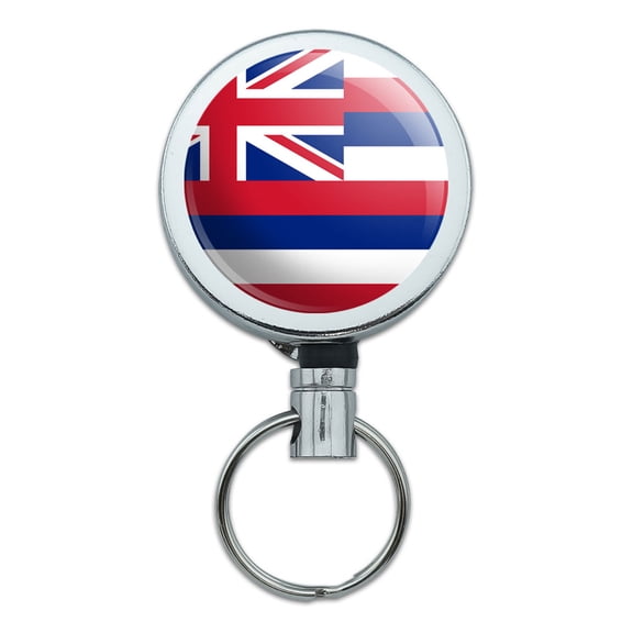 Hawaii State Flag Retractable Belt Clip Badge Key Holder
