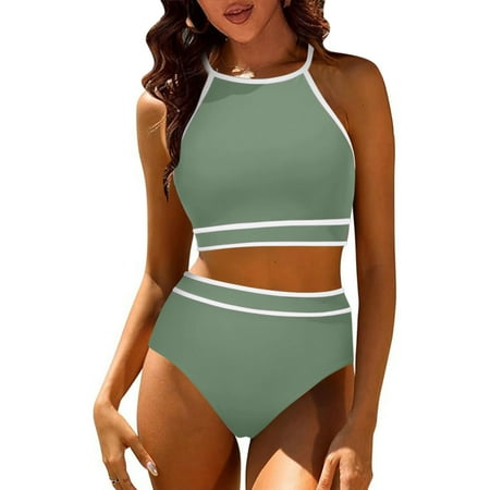 Under 10  Hawaiian Tropical Print Swim Cami Bra  Ruffled Bathing Sets  Women s Beachwear  Women s Swimwear  Women s One Piece Swimsuit  Summer Swimwear  Women s Swimwear | Green L  Sopatenor