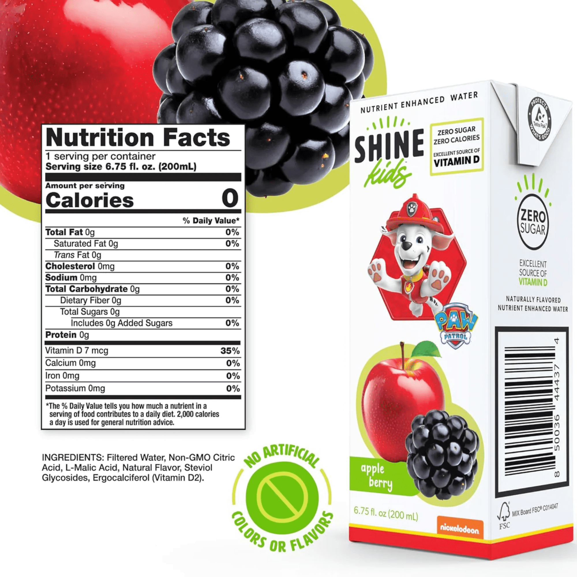 ShineWater Apple Berry Flavored Juice Boxes, 6.75 fl oz, Pack of 8