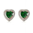 thumbnail image 2 of 14k Rose Gold Plated 3 Ct Created Halo Heart Emerald Stud Earrings, 2 of 2