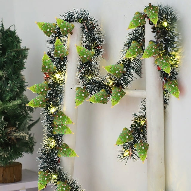 Guirnalda navideña de luces a pilas | Guirnalda metálica verde de 200 cm con brillantes | Decoración para fiestas navideñas de interior y exterior