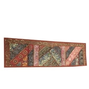 Mogul Table Decor Vintage Table Runner Sequin Embroidery Ethnic Indian Tapestry