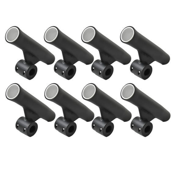 MARINE CITY Adjustable Fishing Rod Holders, Black Aluminum, Durable & Corrosion-Resistant, Fits 7/8"-1" Rails, 10" Length, with White Vinyl Inserts for Boats, Yachts & Caravans Pack of 8
