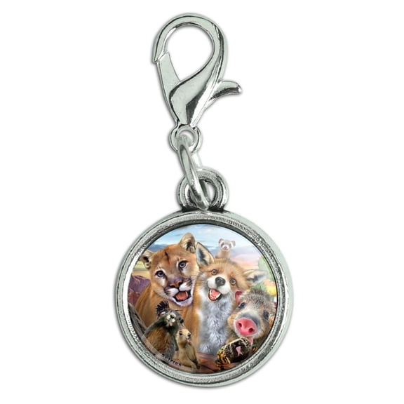 Southwestern Animals Selfie Cougar Fox Roadrunner Prairie Dog Antiqued Bracelet Pendant Zipper Pull Charm with Lobster Clasp