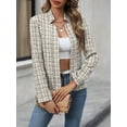 thumbnail image 5 of 2025 Fall Women's Tweed Plaid Blazer Jacket - Open Front Stand Collar Fully Lined Casual Fashion Elegant Work Coat, 5 of 9