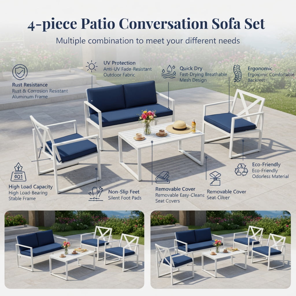 Hommoo 2-Piece Outdoor Patio Loveseat & Coffee Table Set with Cushions, Steel Frame, Weather-Resistant, Indoor/Outdoor Use, Red