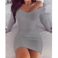 thumbnail image 1 of Vestido ajustado de manga larga con hombros descubiertos para mujer, minivestido Sexy de punto blanco para discoteca, Invierno 2020, 1 of 7