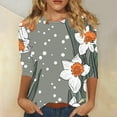 thumbnail image 1 of Jienlioq Hauts pour Femmes Mode Tendance T-Shirt Imprimé Manches 3/4 Blouse Col Rond Hauts Décontractés Vendredi Fou Deals, 1 of 5