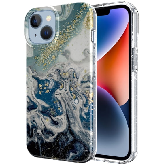 Marble Pattern Case for iPhone 14 Plus, Slim Fit Lightweight Soft Silicone Shockproof Transparent Clear Phone Case with Wireless Charging Magsafe Lens Protection Cover,Marble-F