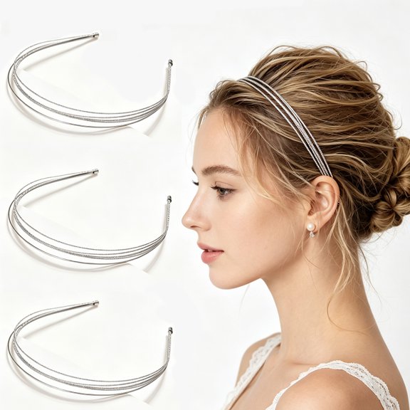 AVDDVZAR 3 Packs Multi Layer Metal Headbands for Women, Elegant Thin Sliver Layered Hairbands, Trendy Daily Hair Accessories for Girls