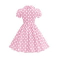 thumbnail image 4 of Lumtrix Girls Short Sleeve 50s Lapel Vintage Swing Dress Polka Dot Dress Casual A-Line Party Dress for 3-14 Years Pink 140, 4 of 7