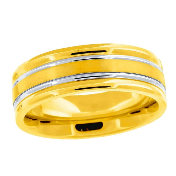 Stainless Steel Mens Two-tone Double Grooved Center Brushed Comfort-fit Fashion Band Ring Size 9 Wedding Band for Men