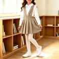 thumbnail image 2 of YUANxueke Girls V Neck Pleated Suspender Skirt, Solid Color Sleeveless High Waist Dress, Kids School Uniform Class Outfits, 2 of 6