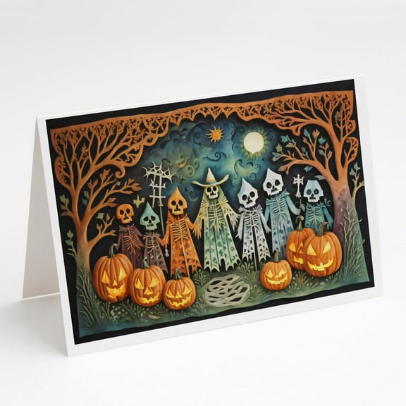 Papel Picado Skeletons Spooky Halloween Greeting Cards and Envelopes Pack of 8 7 in x 5 in