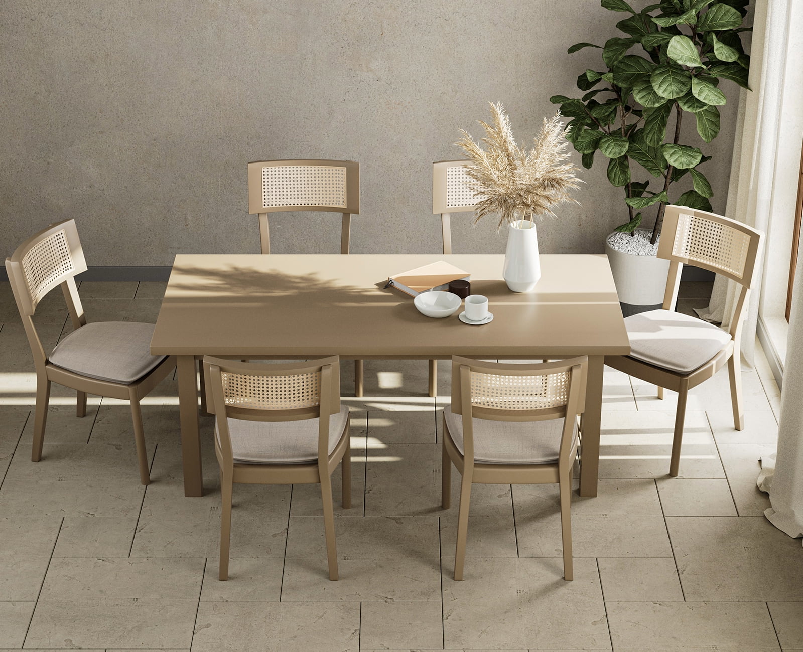 Guyou Classical Wooden Dining Chairs Set of 4, Farmhouse Rattan Cane Back Kitchen Chairs, French Country Side Chairs for Living Room Kitchen Dining Room, Light Brown