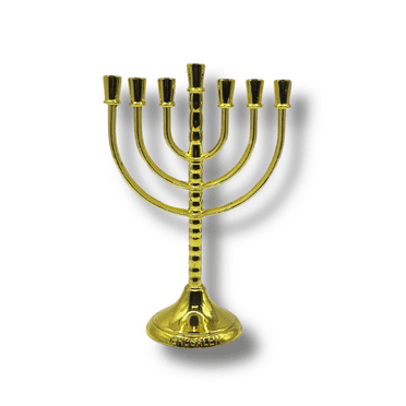 3 Arches USA Gold Plated 7-Branch Menorah - Jewish Home Decor, 4.5" Candelabra for Shabbat & Holiday Display