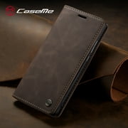 CaseMe Wallet Case Anti-Fall Retro Handmade Leather Magnetic Flip case Card Slot for Samsung S21 PLUS (Coffee)