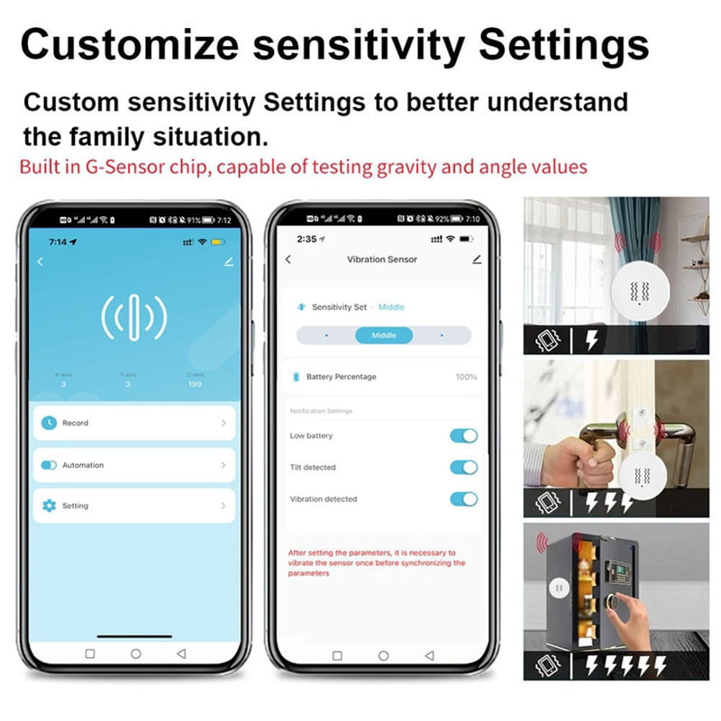 2X Tuya ZigBee Smart Vibration Sensor Real Time Monitoring Door Window Detection Alarm Smart Security Protection System