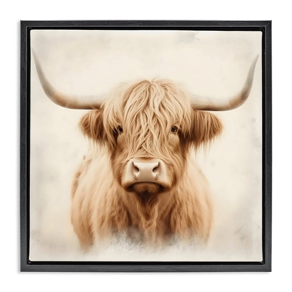 Stupell Industries Rustic Lodge Dreamy Fluffy Highland Portrait Black Floating Frame Canvas Art, 18 x 18, by Creative Studio