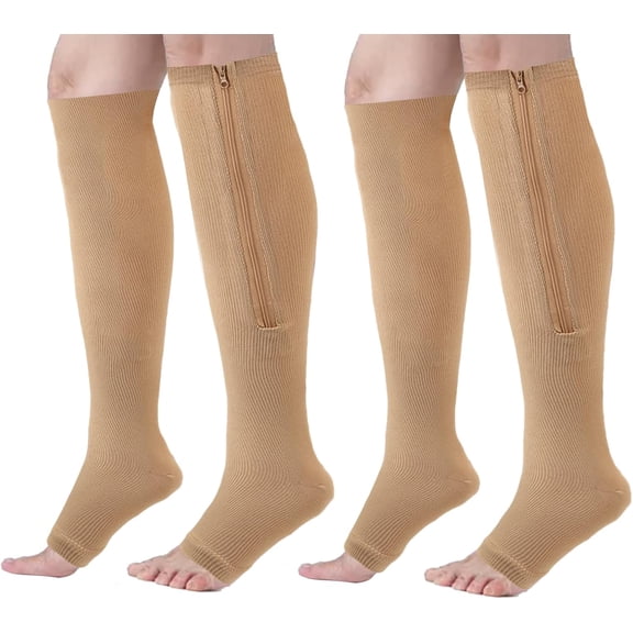 2 Pairs Zipper Compression Socks,Compression Stockings for Men and Women,15-20 mmHg Open Toe Compression Socks