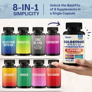 Zoyava Bovine Colostrum Supplement Capsules 5250 MG, Grass Fed Cow Colostrum with 40% IgG 500MG, Probiotics 50MG, Elderberry 2000MG, L-Glutamine 200MG, Astragalus 2000MG Vitamin C, Ginger, Zinc