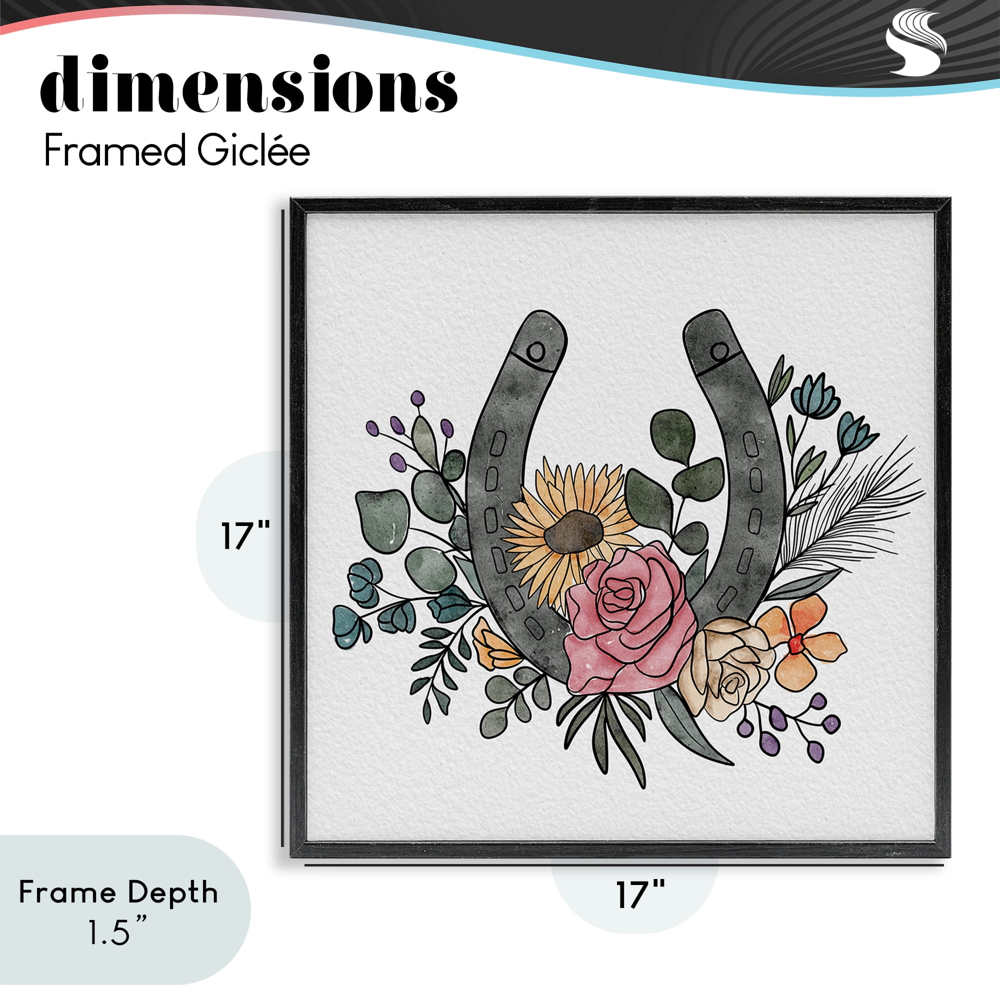 Stupell Industries Boho Floral Horseshoe Black Framed Giclee Art, design by Alisha Kiara Design