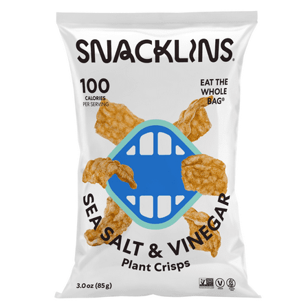 SNACKLINS Plant Based Crisps - Vegan Healthy - Gluten Free, Grain Free, Plant Based Crisps, 100% Kosher, Low Calorie - No Added Sugar, Crunchy, Puffed Snack - Sea Salt & Vinegar - 3oz (6Pack)
