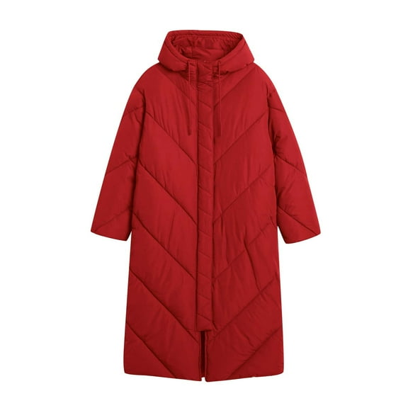 ShomPort Women's Long Coat Hooded Long Sleeve Zip up Puffer Jackets Cotton Padded Jacket Winter Coat