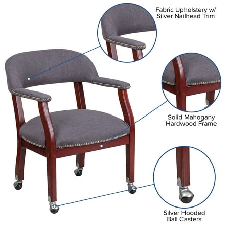 Flash Furniture Sarah Gray Fabric Luxurious Conference Chair with Accent Nail Trim and Casters