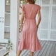 thumbnail image 4 of Vestido midi casual con cuello en V para mujer, mangas onduladas, una línea de color puro, vestido escalonado con volantes de verano, 4 of 6