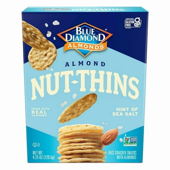 Blue Diamond Almonds Nut-Thins, Hint of Sea Salt, Snack Crackers, Gluten-Free, 4.25oz pack of 2