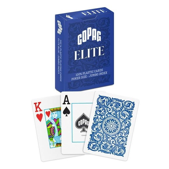 Copag Elite 100% Plastic Playing Cards, Poker Size Jumbo Index Single Deck (Blue)