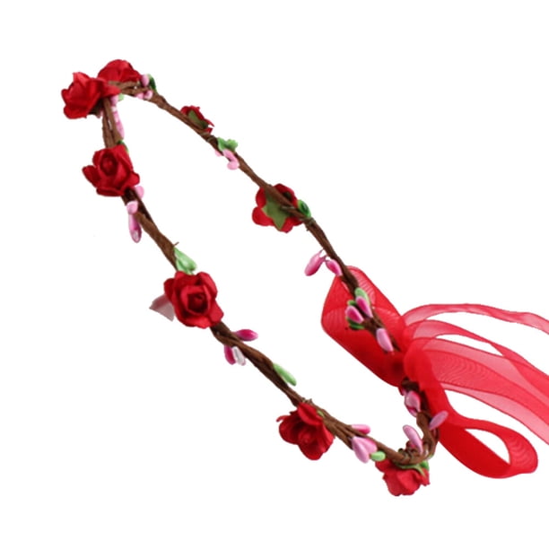 Diadema con decoración de rosas para niña, diadema floral para niña (roja)