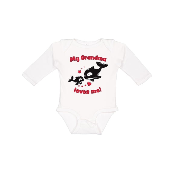 Inktastic My Grandma Loves Me Orca Family Boys or Girls Long Sleeve Baby Bodysuit