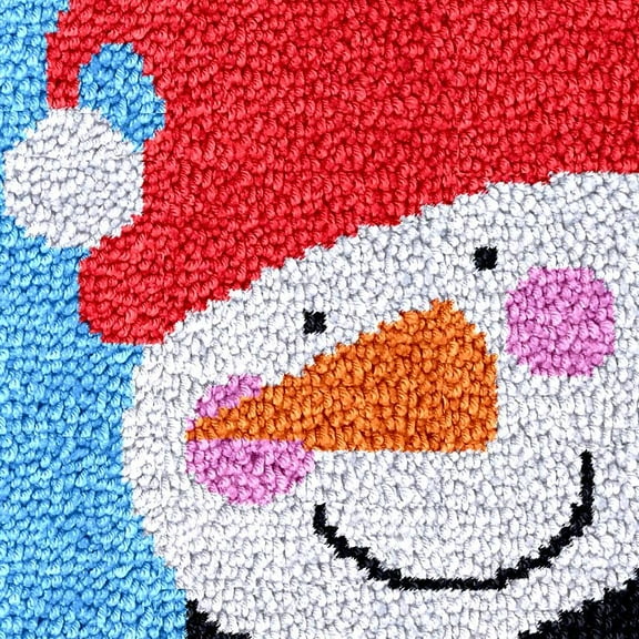Christmas Snowman Latch Hook Rug Kits for Kids Beginner Easy Printed Canvas Crochet Yarn Embroidery Mini-Carpet Hook and Latch Kit Children Handmade Craft 30x30cm