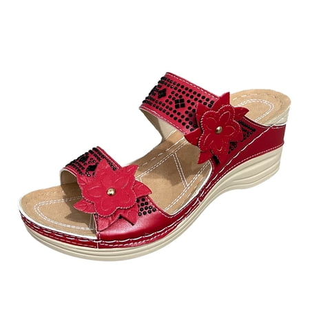 

GNEIKDEING Women s Summer Rhinestones Flowers Non Slip Slip On Fish Mouth Wedges Beach Open Toe Breathable Sandals Slippers Shoes Gift on Clearance