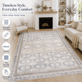 thumbnail image 3 of Machine Washable Ivory Area Rug, Distressed Neutral Medallion Carpet, Non-Slip Low-Pile Rug for Bedroom & Living Room,6'x9', 3 of 9