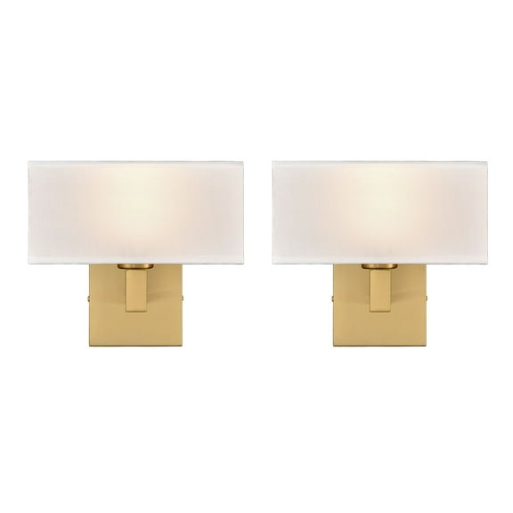 Claxy Gold Wall Sconces with Rectangle White Fabric Shade 2-Pack