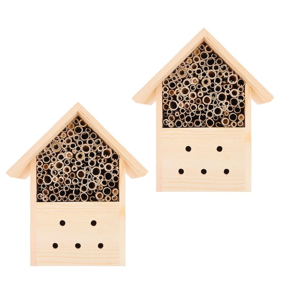 WRISTBIQUE Wooden Insect House Khaki Bee Houses For Carpenter Bees 2Pcs 19X16Cm