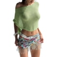thumbnail image 2 of Women Sheer Poncho Top Light-Weight Knit Crochet Shrug Mesh Batwing Sleeve Sweater Cover Up Green S, 2 of 9